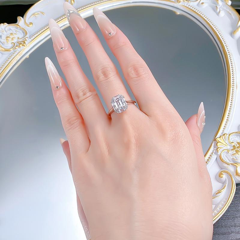 S925 Sterling Silver Grandma Cut Rectangular Ring 5*7mm 8A Cubic Zirconia Ring-575(35%)