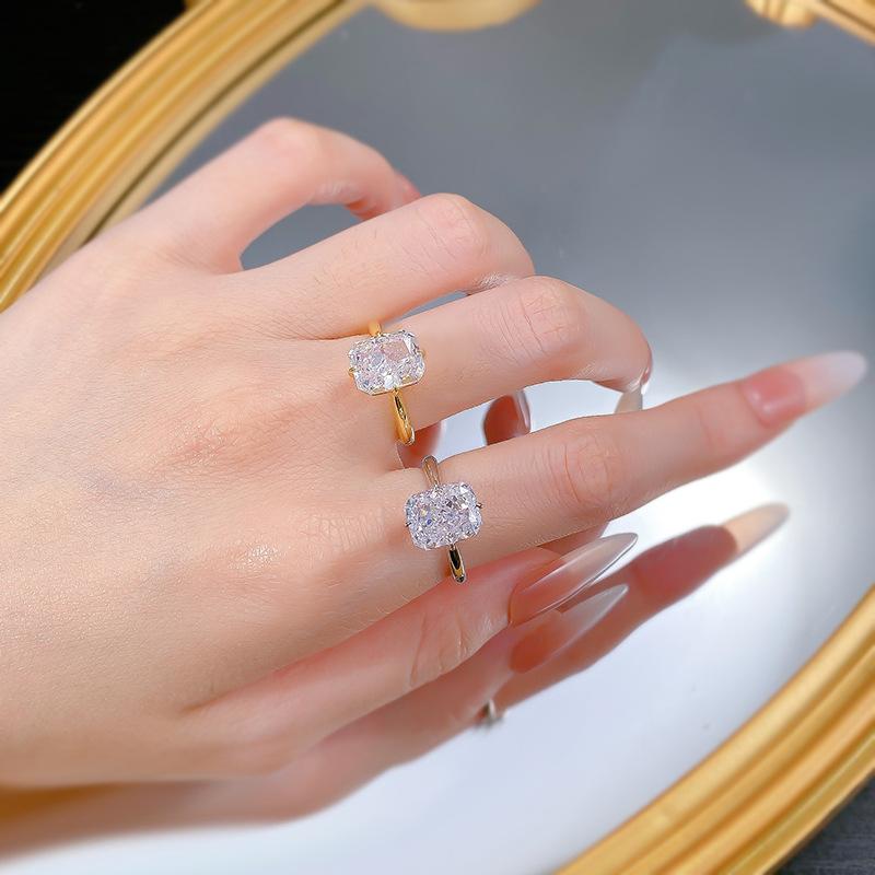 NO.009 S925 Sterling Silver Ice Flower Cut Square Ring 8*10mm 8A Cubic Zirconia Ring fashion jewelry accessory woman girl promise ring Springtok