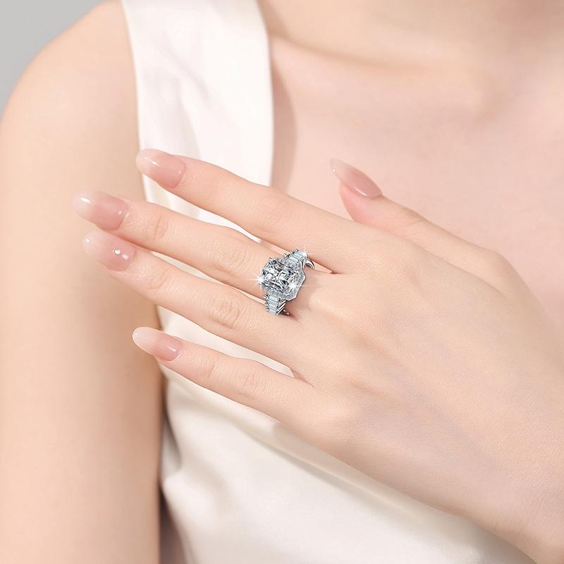 8A Cubic Zirconia Ring S925 Sterling Silver 5 Carat Fat Square Ring Synthetic Ring fashion jewelry accessory woman girl promise ring-246(35%)