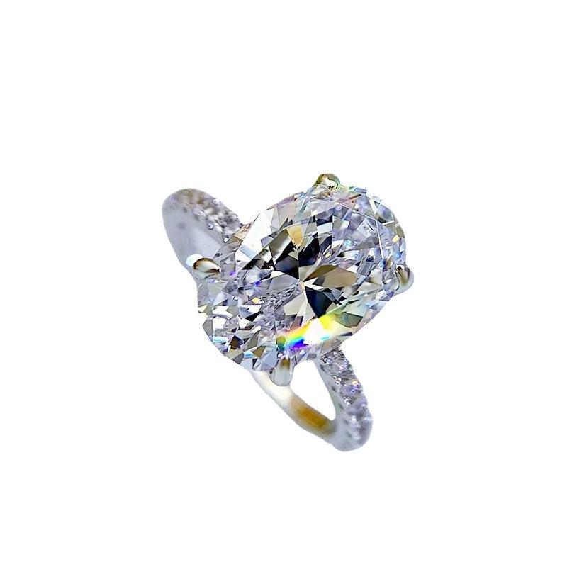 NO.001 S925 Sterling Silver Radiant Cut Oval Four-Claw Ring 8*12 8A Cubic Zirconia Ring fashion jewelry accessory woman girl promise ring Springtok