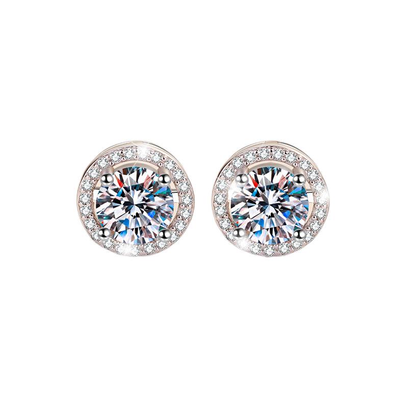 NO.161 S925 Sterling Silver High Grade Certified Synthetic Moissanite Stud Earrings /Round Wrap Style/D Color E Cut VVS1 Clarity/ valentine gift elegant minimalist new style ear stud Springtok