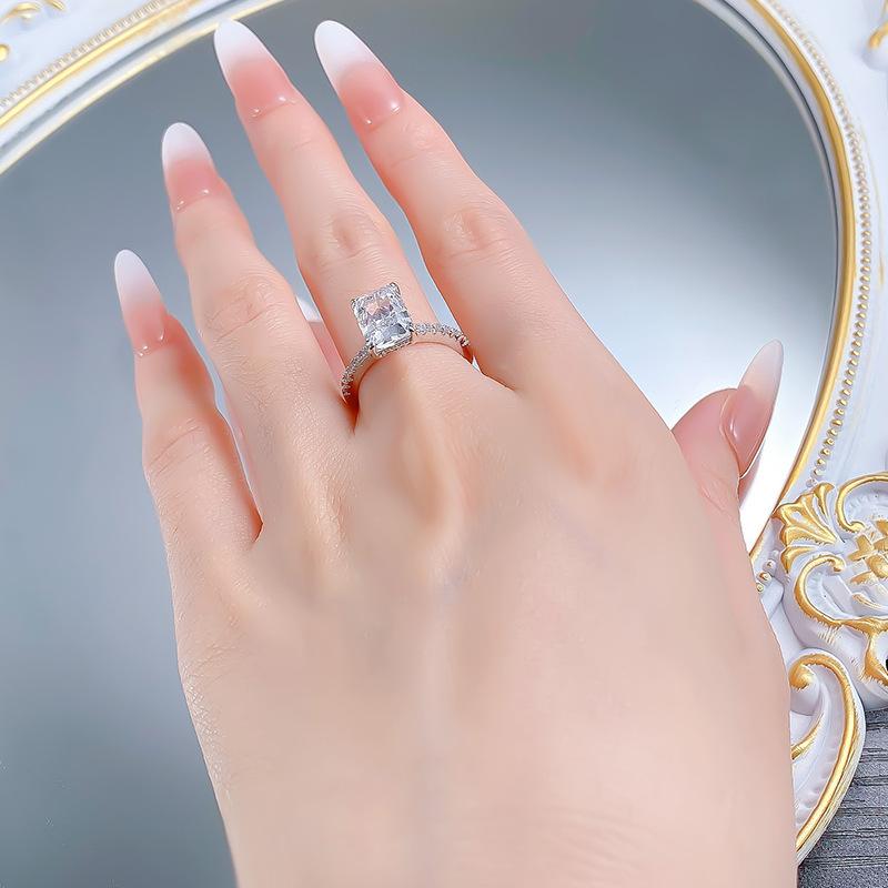 S925 Sterling Silver Rectangular 7*10mm 6A Cubic Zirconia Ring-437 custom engagement ring(25%)
