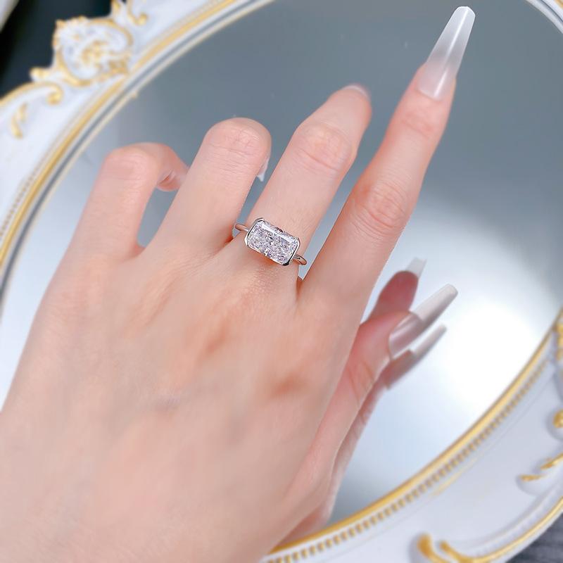 NO.012 S925 Sterling Silver Ice Flower cut rectangular ring 7*11mm 8A cubic zirconia ring fashion jewelry accessory woman girl promise ring Springtok