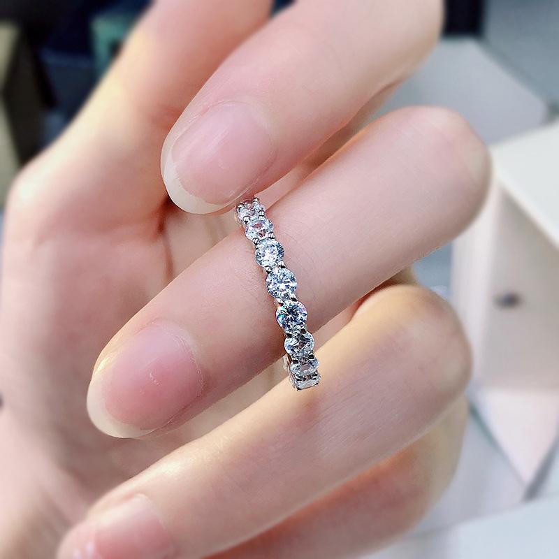 NO.098 S925 Sterling Silver Row Ring 6A Cubic Zirconia Ring  ring fashion jewelry accessory woman girl promise ring Springtok