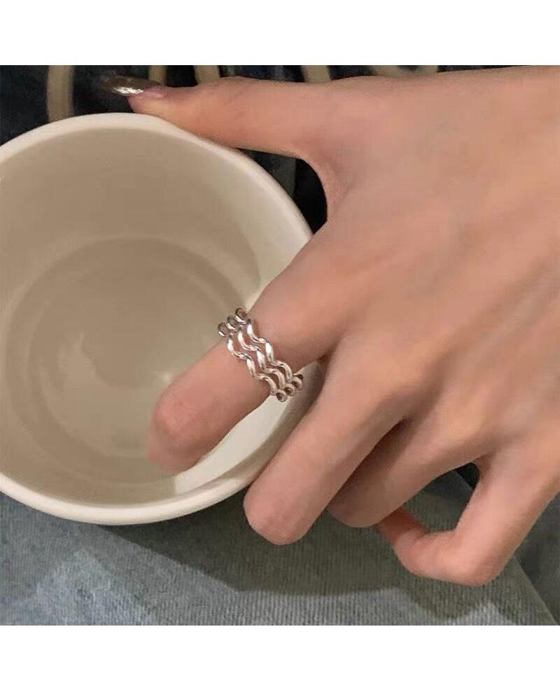 S925 Sterling Silver Three-Layer Wave Ring for Women Geometric Open Ring -532(45%)
