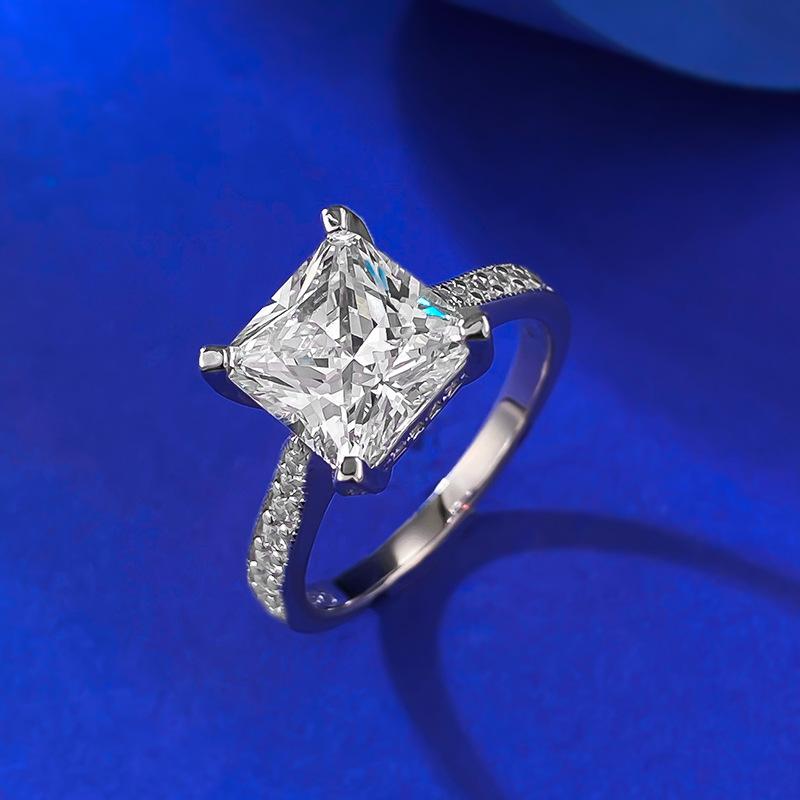 NO.024 S925 Sterling Silver Princess Cut Four Claw Ring 8*8mm 6A Cubic Zirconia Ring fashion jewelry accessory woman girl promise ring Springtok