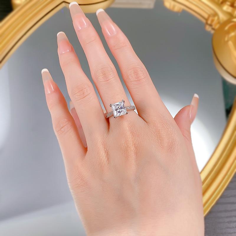 NO.024 S925 Sterling Silver Princess Cut Four Claw Ring 8*8mm 6A Cubic Zirconia Ring fashion jewelry accessory woman girl promise ring Springtok