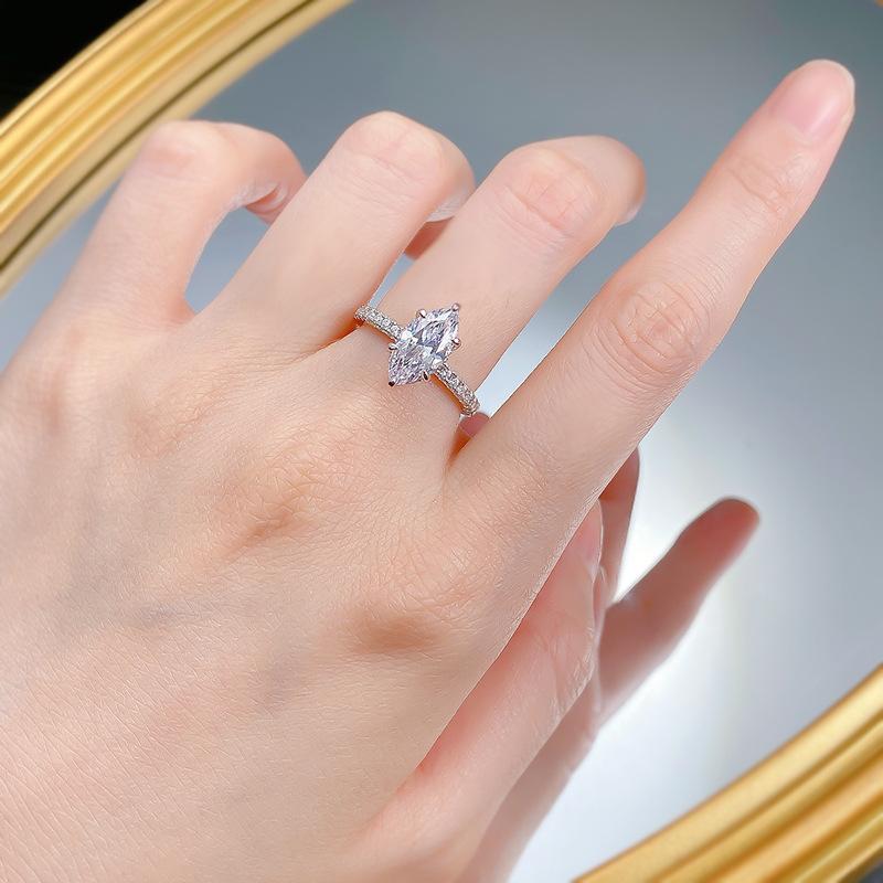 NO.002 S925 Sterling Silver Marquise Cut Horse Eye Ring 6*12mm 8A Cubic Zirconia Ring fashion jewelry accessory woman girl promise ring Springtok