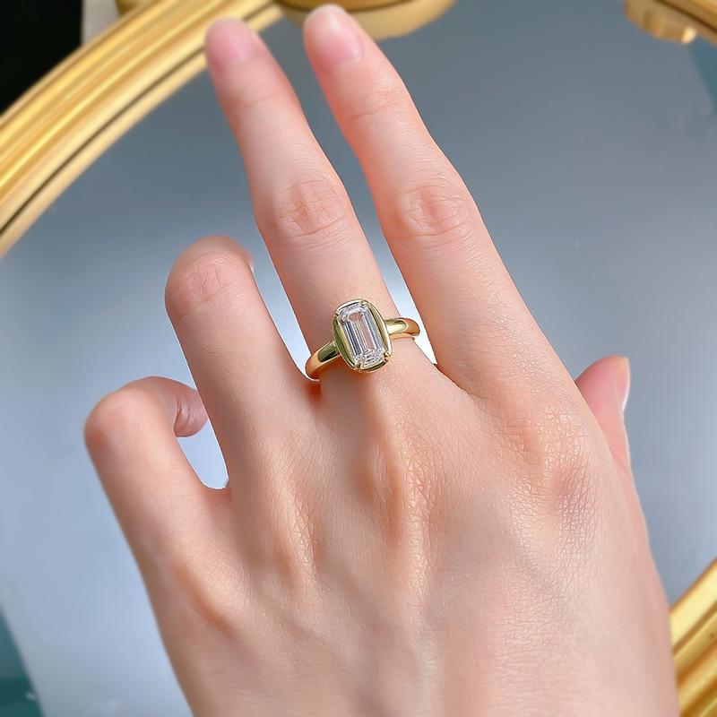 NO.067 S925 Sterling Silver Grandma Cut Golden Cube Sugar Ring 5*10mm 6A Cubic Zirconia Ring Daily Wear fashion jewelry accessory woman girl promise ring Springtok