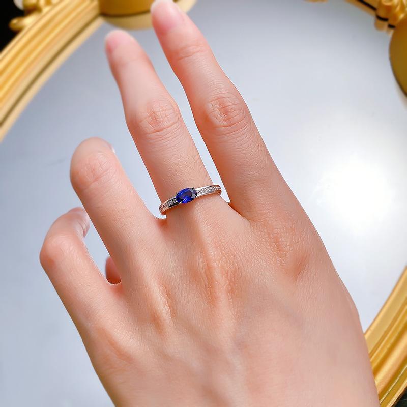 S925 Sterling Silver Royalblue Oval Cut Oval Ring 4*6mm 6A Cubic Zirconia Ring-123(35%)