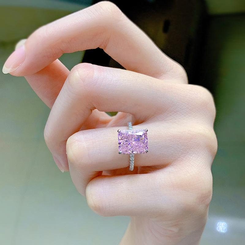 NO.022 S925 Sterling Silver Ice Flower Cut Square Ring 8*10mm 8A Cubic Zirconia Ring fashion jewelry accessory woman girl promise ring Springtok