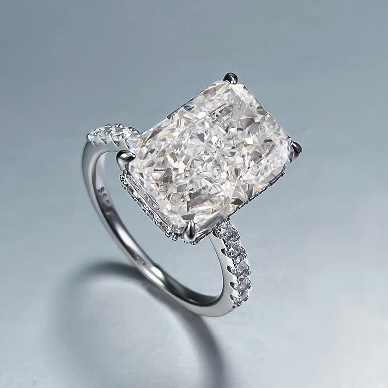 NO.004 S925 Sterling Silver Ice Flower cut rectangular ring 9*13mm 8A cubic zirconia ring fashion jewelry accessory woman girl promise ring Springtok