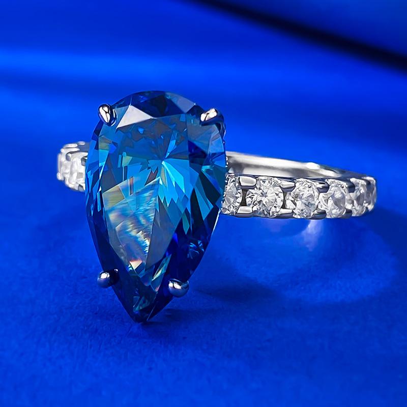 S925 sterling silver blue pear cut ring 9*14mm 8A cubic zirconia ring fashion jewelry accessory woman girl promise ring Springtok-345(35%)