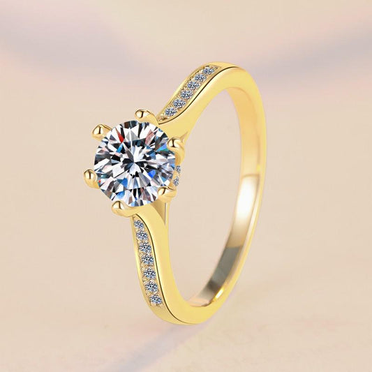 S925 Sterling SilverSix-claw Golden  Ring Synthetic Moissanite Ring 1Carat-182(35%)