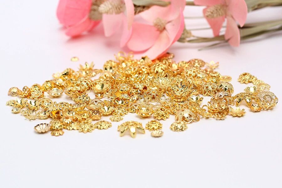 Hollow Alloy Petal Bead Holder For Jewelry DIY-Electroplating 18K gold/10 pcs