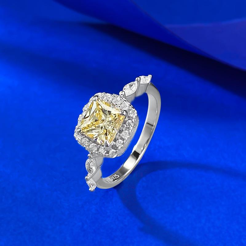 S925 Sterling Silver Princess Square Cut Yellow/Pink 6*6mm 6A Cubic Zirconia Ring-452(25%)