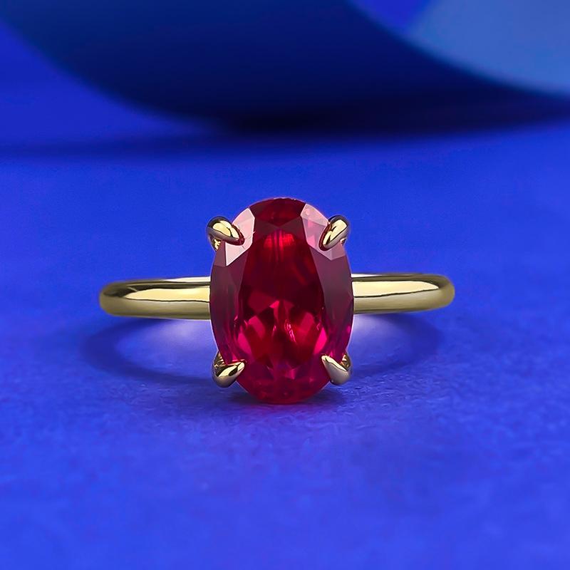 S925 sterling silver red oval cut golden plated ring 7*10mm 6A cubic zirconia ring -102(35%)