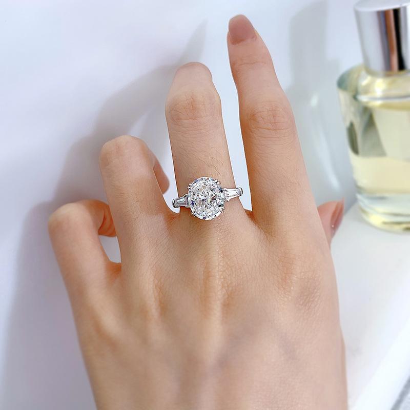 S925 Sterling Silver Ice Flower Cut Oval Four Claws High Carbon Ring 9*11mm 8A Cubic Zirconia Ring-461(25%)