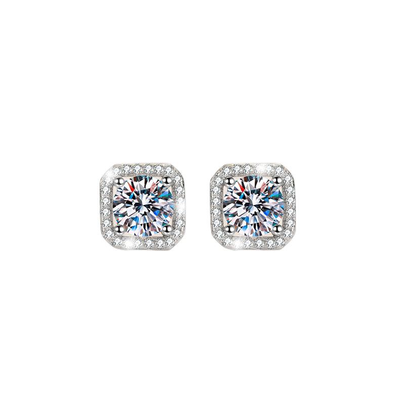 NO7-1. S925 Sterling Silver High Grade Synthetic Moissanite Square Stud Earrings /Square Wrap Style/ /Certified Synthetic Moissanite/High Grade Of D Color E Cut VVS1 Clarity/Superflash Synthetic Moissanite