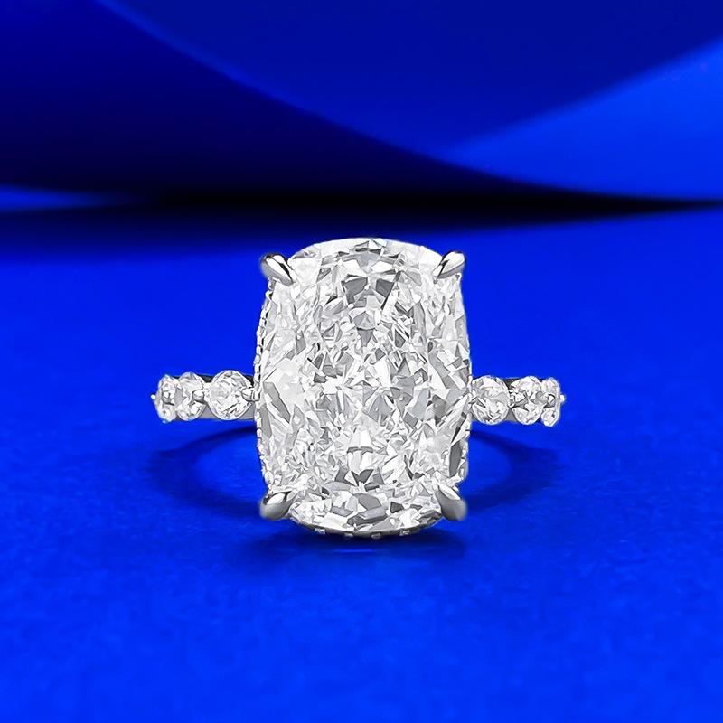 S925 Sterling Silver Radiant Fat Square Ice Flower Cut Ring 10*14mm 8A Cubic Zirconia Ring Ring-578(35%)