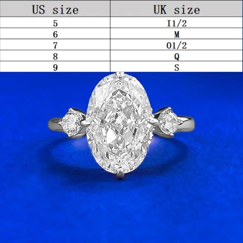 S925 Sterling Silver Ice Flower Cut Oval Three-stones Ring 8*12mm 8A Cubic Zirconia Ring-371(35%)