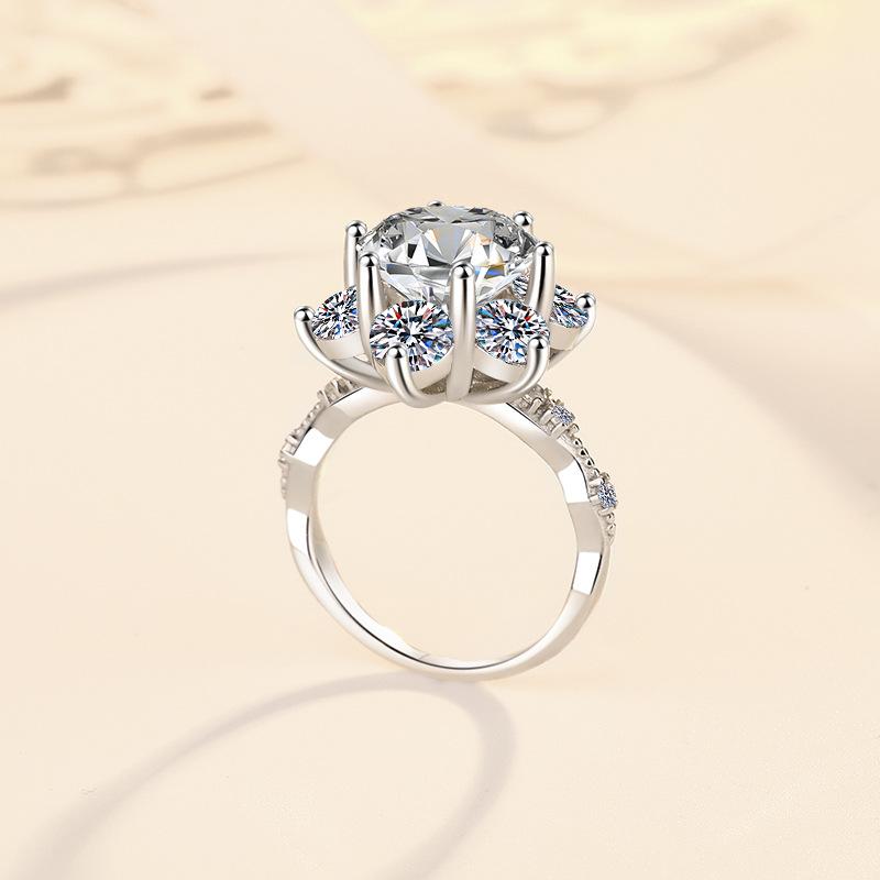 64. S925 Sterling Silver Synthetic Moissanite Ring Flower Ring