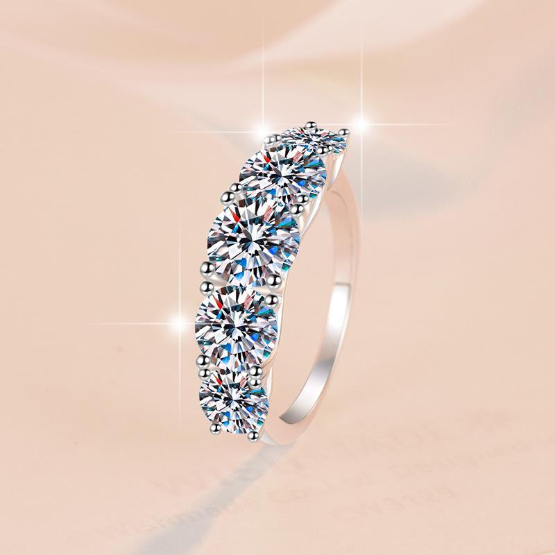 S925 Sterling Silver Five-stones Oval Ring Synthetic Moissanite Ring-242(35%)