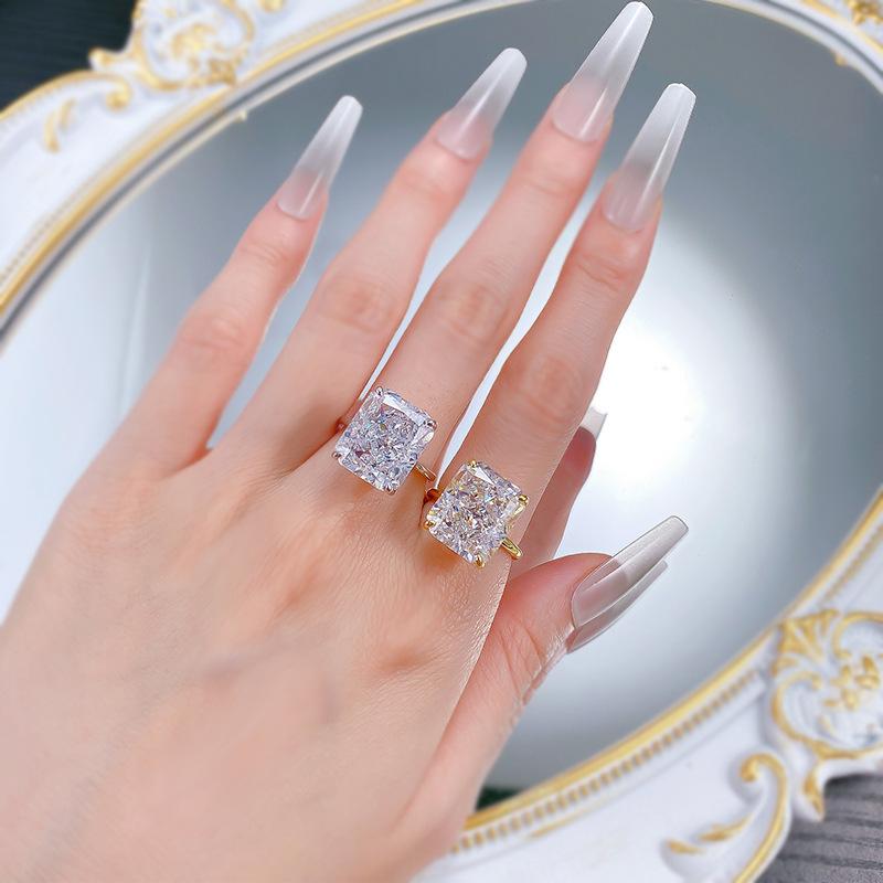 S925 Sterling Silver Ice Flower Cut Square Ring 12*14mm 8A Cubic Zirconia Ring fashion jewelry accessory woman girl promise ring-218(35%)