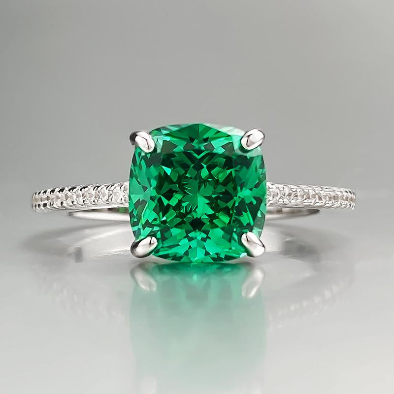S925 Sterling Silver Green Fat Square 8*8mm 6A Cubic Zirconia Ring-141(45%)