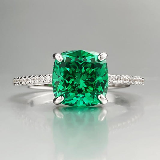 S925 Sterling Silver Green Fat Square 8*8mm 6A Cubic Zirconia Ring-141(45%)