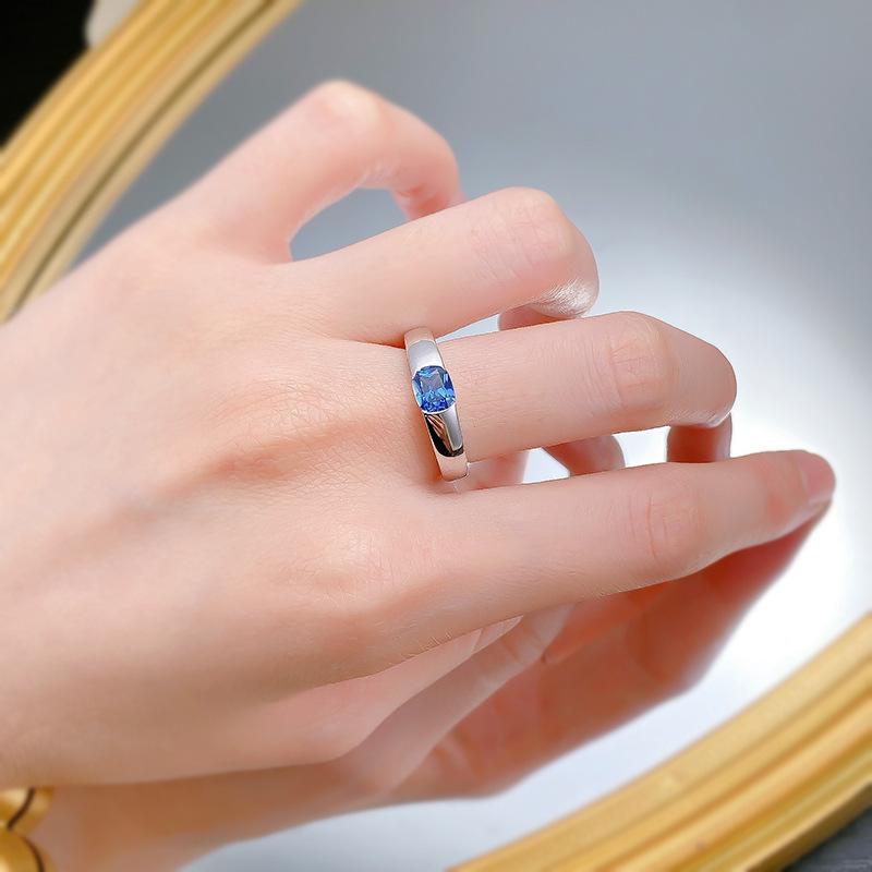 S925 Sterling Silver Blue Oval Cut Oval Ring 5*6mm 6A Cubic Zirconia Ring-470(35%)