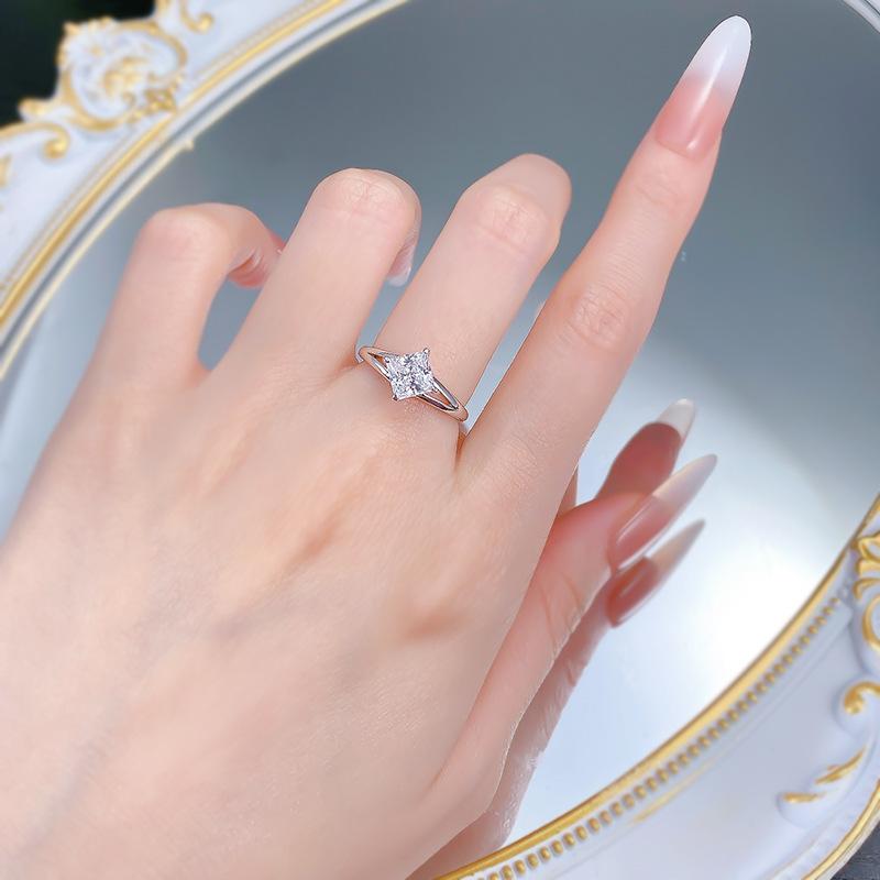 S925 Sterling Silver Princess Cut Square Ring 6*6mm 6A Cubic Zirconia Ring-283(35%)