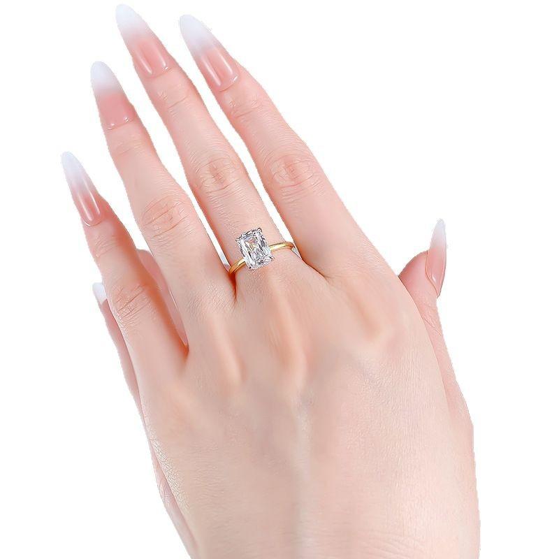 S925 Sterling Silver Radiant Cut Rectangular Ring 7*10mm 6A Cubic Zirconia Ring-372(35%)