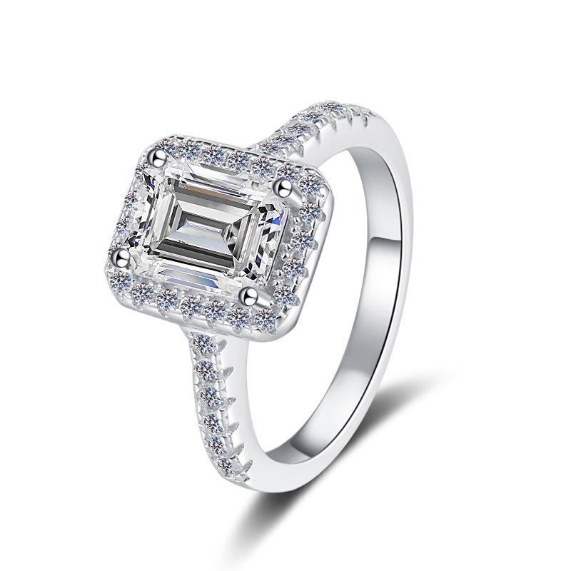 S925 Sterling Silver Radiant Cut Square Ring Synthetic Moissanite Ring 2Carat-464(25%)（25%）