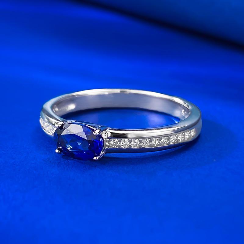S925 Sterling Silver Royalblue Oval Cut Oval Ring 4*6mm 6A Cubic Zirconia Ring-123(35%)