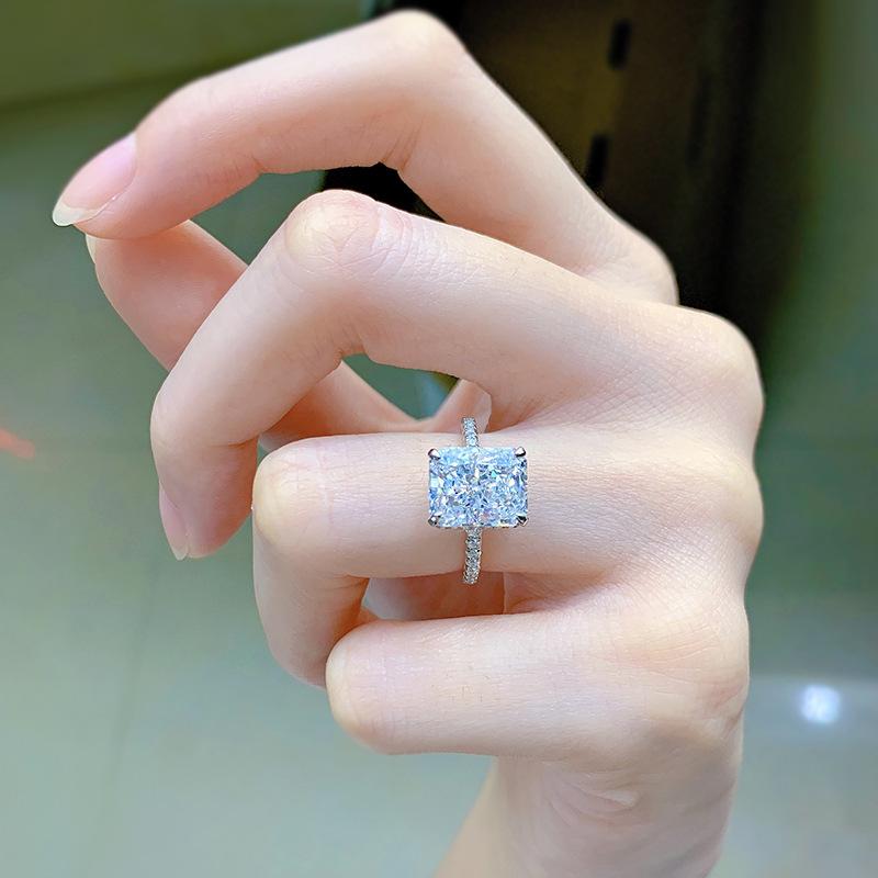 S925 Sterling Silver Ice Flower Cut Square Ring 8*10mm 8A Cubic Zirconia Ring fashion jewelry accessory woman girl promise ring Springtok-373(35%)