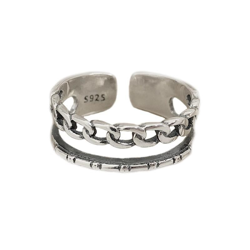 S925 Sterling Silver Vintage Double Layer Chain Ring for Women - 501(45%)
