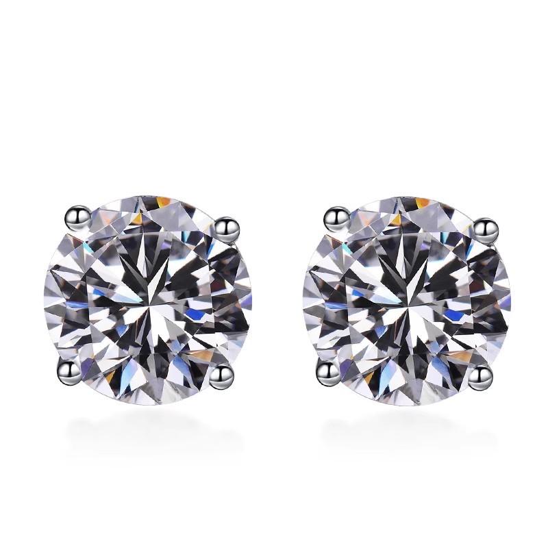 S925 Sterling Silver High Grade Synthetic Moissanite Stud Earrings Four-Claw Super Shiny Moissanite