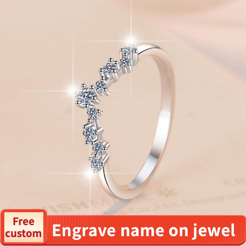 S925 Sterling Silver V-shaped Fashion Band Ring Synthetic Moissanite Ring fashion jewelry accessory woman girl promise ring-104(35%)