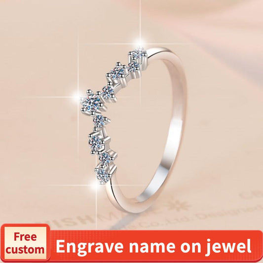 S925 Sterling Silver V-shaped Fashion Band Ring Synthetic Moissanite Ring fashion jewelry accessory woman girl promise ring-104(35%)