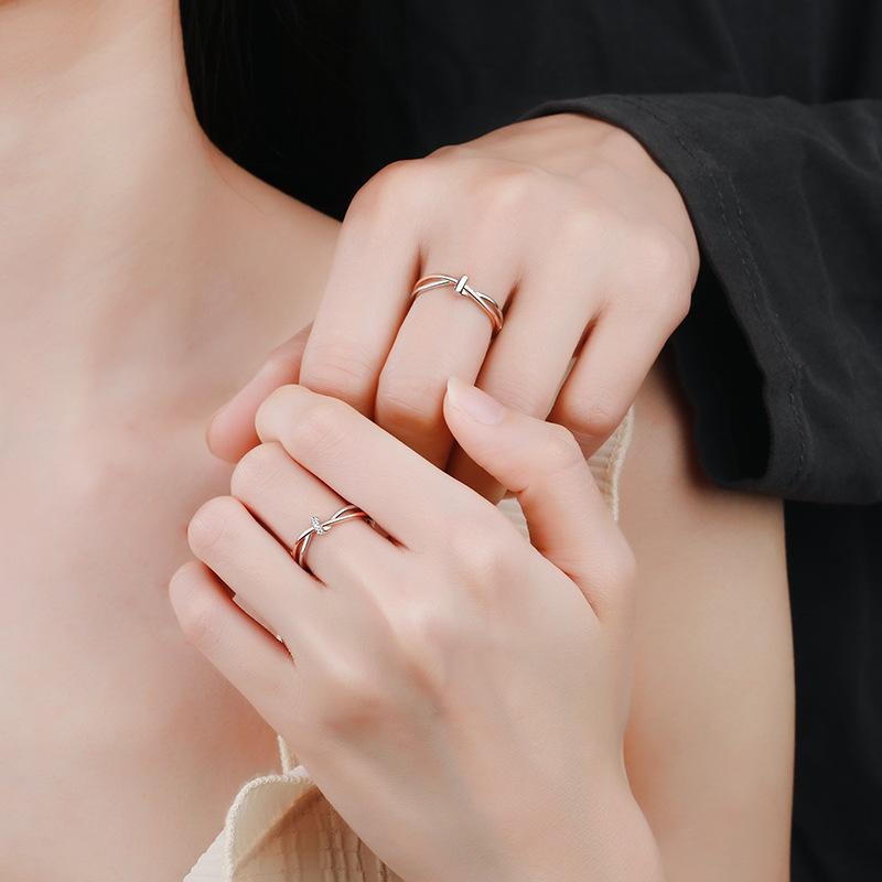 S925 Sterling Silver Twin Knot Couple Ring Open Ring-556 weddingring(45%)