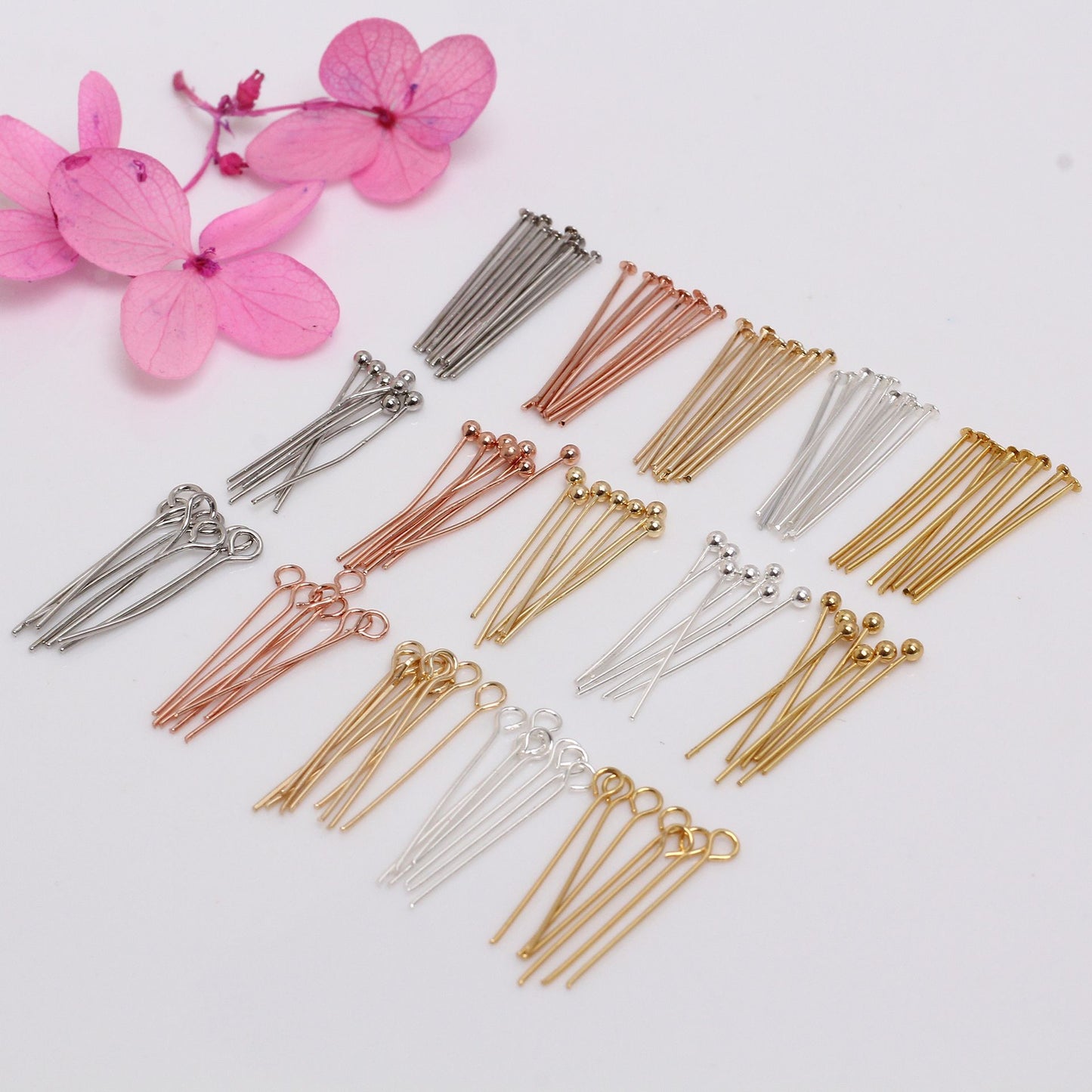 Copper 9-shaped needle/T-shaped needle/Ball-pointed needle, 10 pcs, For Jewelry DIY, Covered By 14/18K Real Gold Or Silver