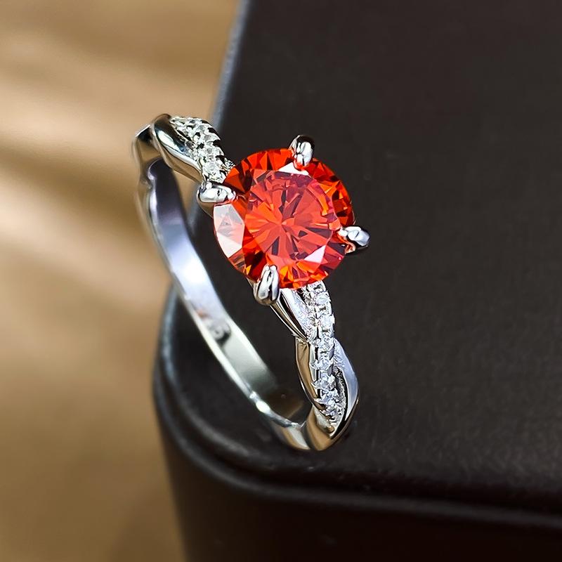 S925 Sterling Silver Orange Round 7*7mm 6A Cubic Zirconia Ring-432(25%)