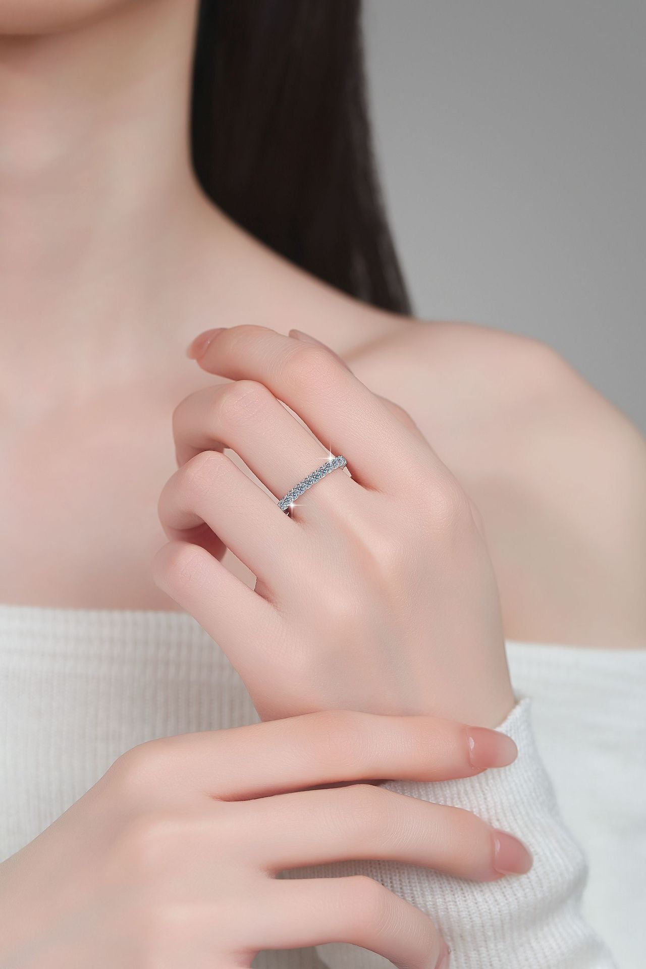 S925 Sterling Silver Full Band Row Moissanite fashion jewelry Ring-581(35%)