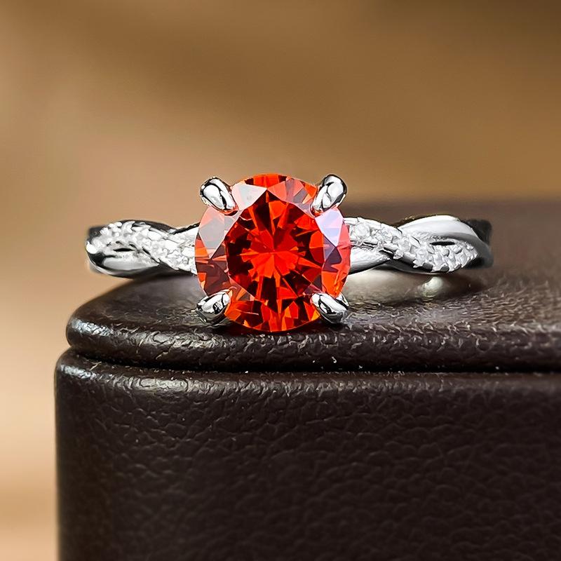 S925 Sterling Silver Orange Round 7*7mm 6A Cubic Zirconia Ring-432(25%)
