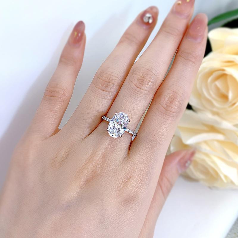 S925 Sterling Silver Radiant Cut Oval Four-Claw Ring 8*12 8A Cubic Zirconia Ring fashion jewelry accessory woman girl promise ring-119(35%)