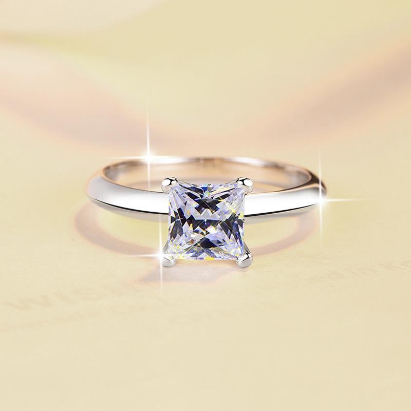 S925 Sterling Silver D Color Four-claw Princess Square Ring Synthetic Moissanite Ring 1.2Carat-469 young  moissanite(25%)