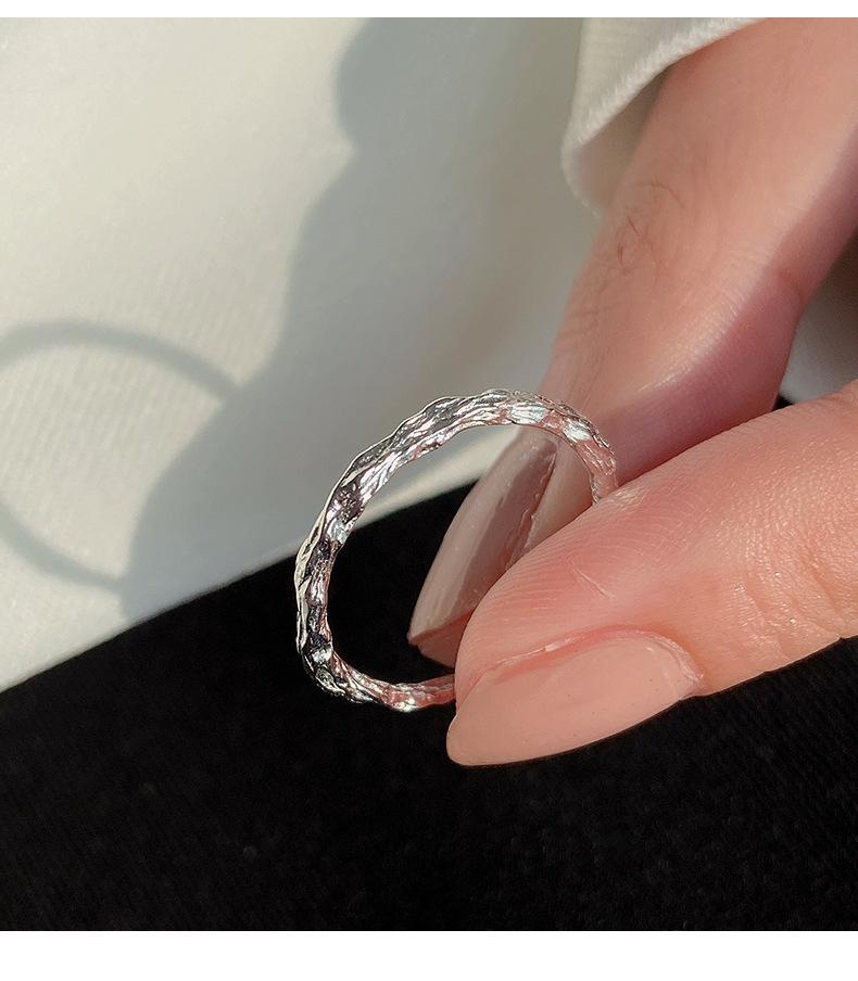 S925 Sterling Silver Irregular Candy Paper Ring for Women Plain Texture Ring - 542(45%)