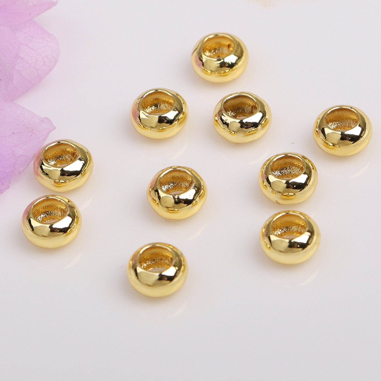 Large Hole Flat Copper Beads For Jewelry DIY，Covered by 14/18K Real Gold Or Silver