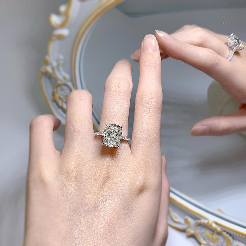 S925 Sterling Silver Cushion Ice Flower Cut Square Ring 10*12mm 6A Cubic Zirconia Ring-362(35%)